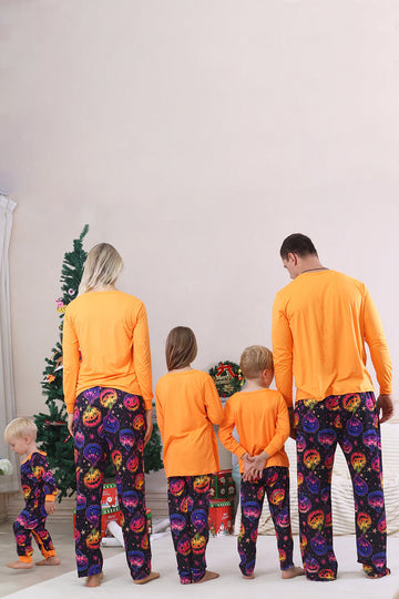 Orange Printed Long Sleeve Family Halloween Pajamas